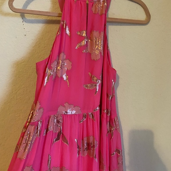 LILLY PULITZER Beccalyn Silk Blend Halter Tiered Metallic Pink Maxi Dress XXS - Picture 11 of 15